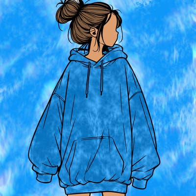 realistic girl with a oversized sweatshirt on and a bun