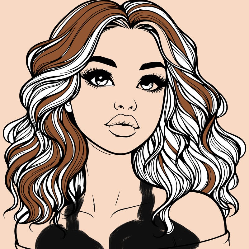 realistic girl with wavy hair and lips