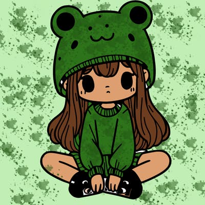 a girl wearing a frog hat and some frog socks
