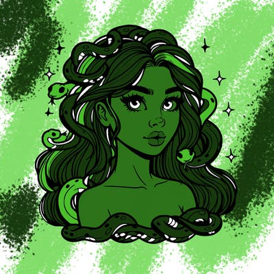 realistic girl with snakes as hair