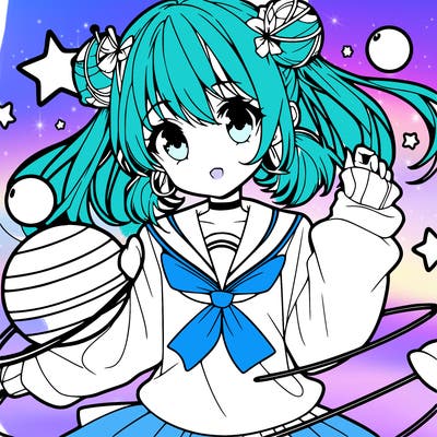 anime girl with planet and star accessories