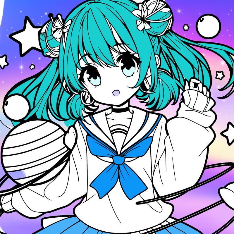 anime girl with planet and star accessories