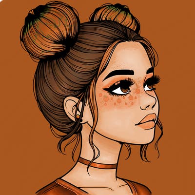 realistic girl with buns on the top of her head