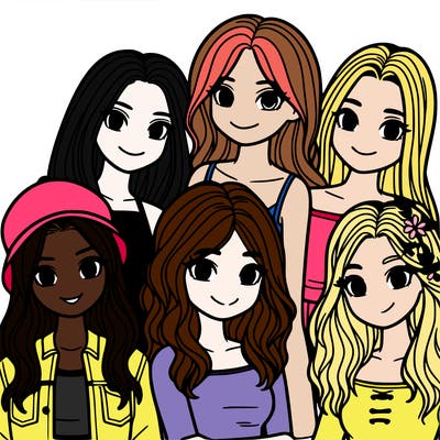 a group of five girls friends
