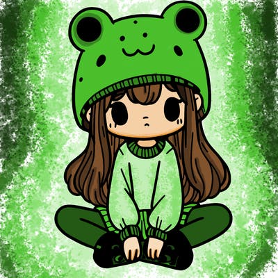 a girl wearing a frog hat and some frog socks