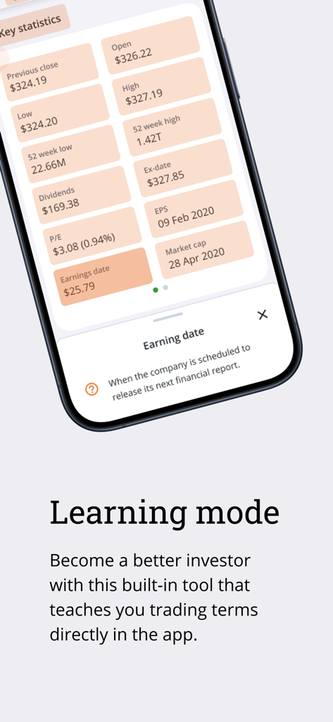 QuestMobile app interface showing stock statistics and the learning mode definition tool