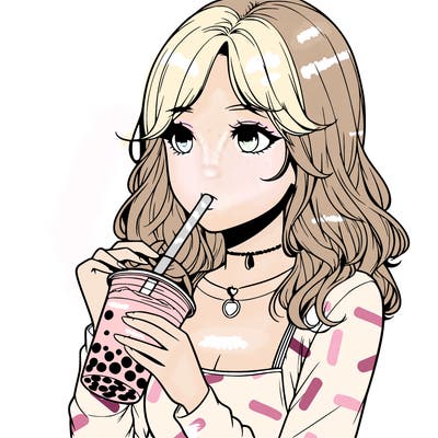 realistic girl drinking boba tea