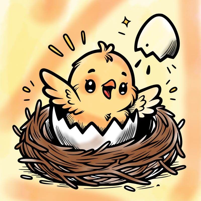 a baby chick hatching from an egg in a nest