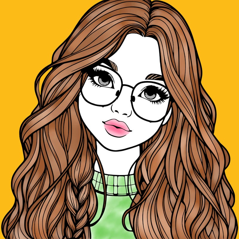 girl with long hair and freckles and glasses realistic