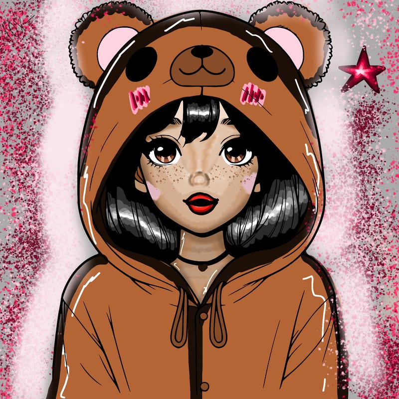 realistic girl in a bear onesie