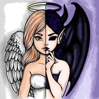 realistic angel half demon