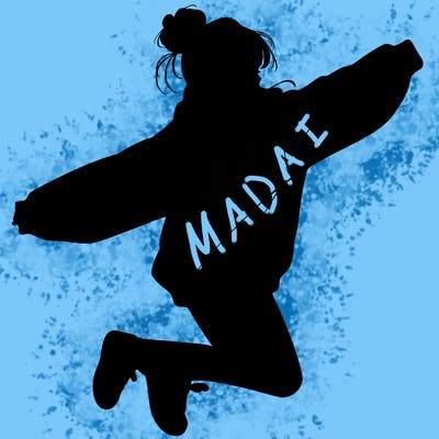 realistic girl jumping with a bun and oversized sweatshirt