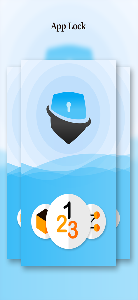 Lock photos app splash screen showing security shield and pin code entry