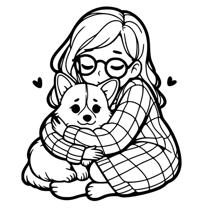 corgi cuddling  girl owner