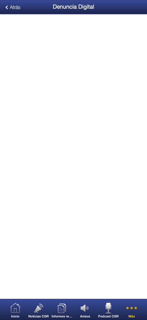 Interface do aplicativo CGR CR mostrando a tela Denúncia Digital e o menu de navegação