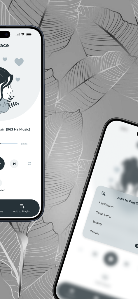 Sound and Soulful mobile app interface showing manifestation audio tracks and custom playlist options