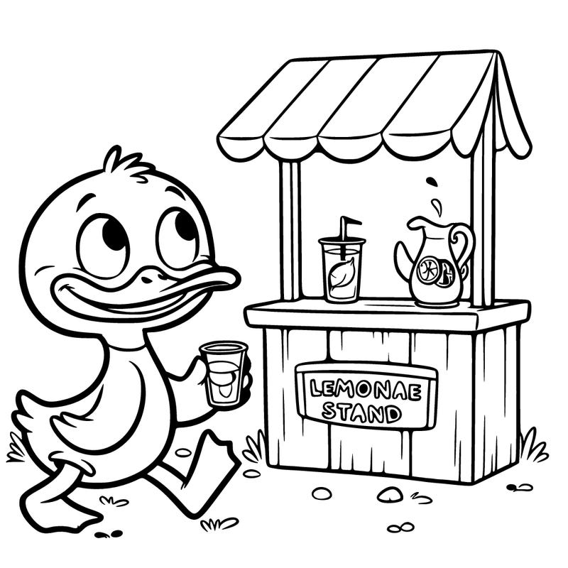 duck walking up to a lemonade stand