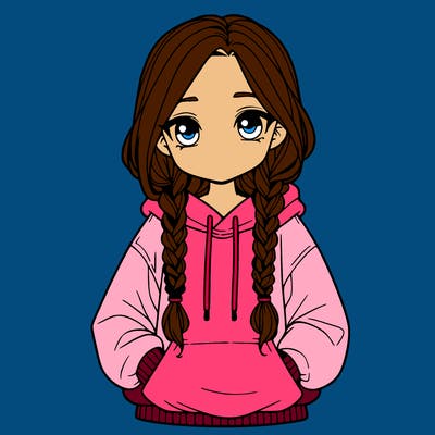 a realistic girl with a oversized hoodie and she has braids
