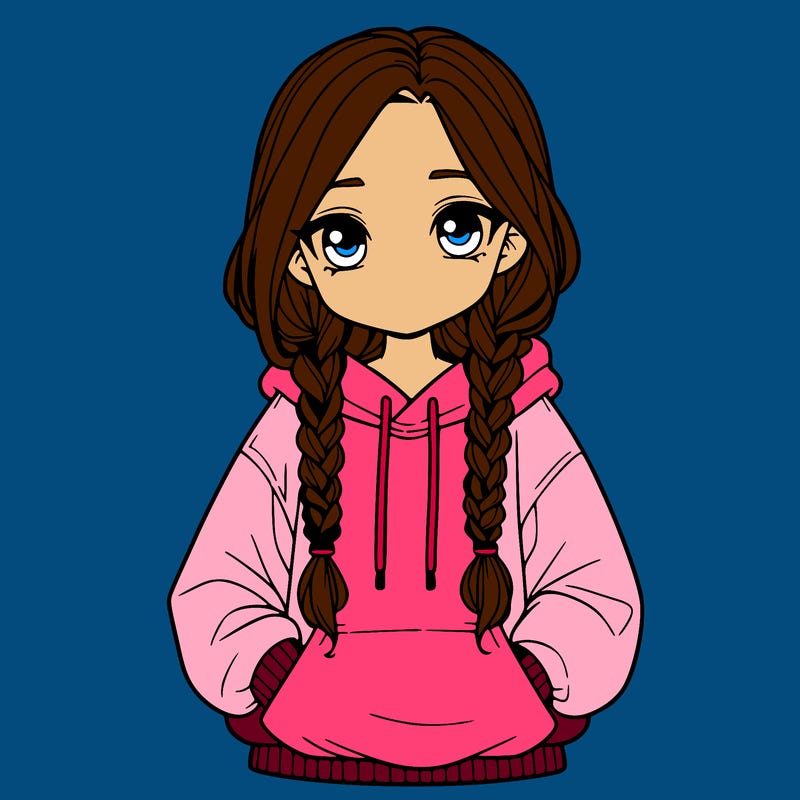 a realistic girl with a oversized hoodie and she has braids