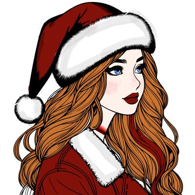 realistic girl in santa hat