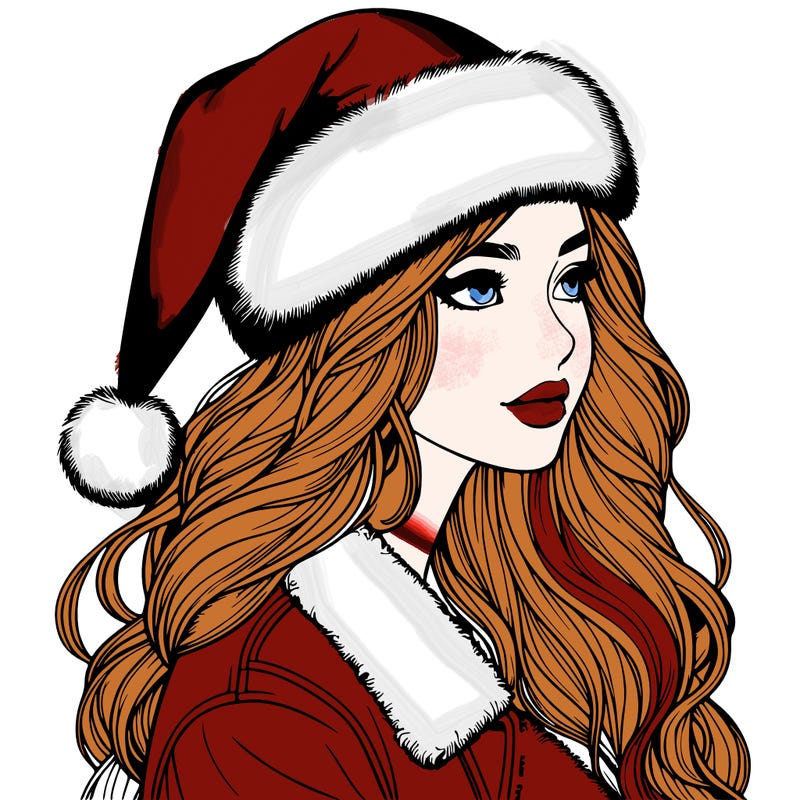 realistic girl in santa hat