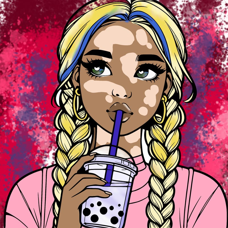 realistic girl with braided hair drinking boba