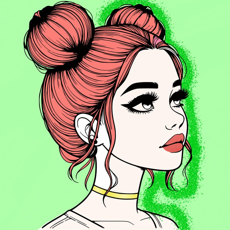 realistic girl with buns on the top of her head