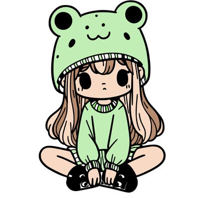 a girl wearing a frog hat and some frog socks