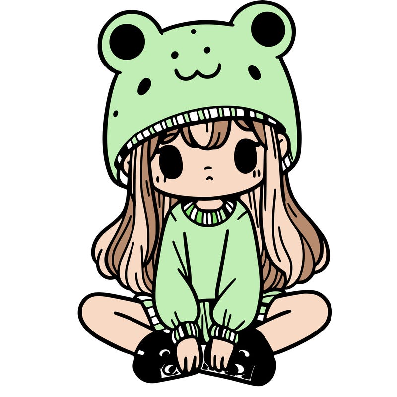 a girl wearing a frog hat and some frog socks