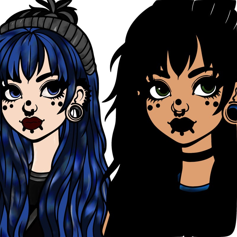 alternative girl with long hair and piercings