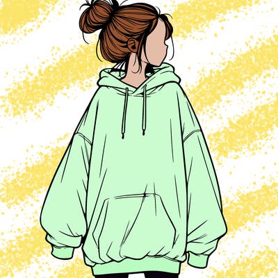 realistic girl with a oversized sweatshirt on and a bun