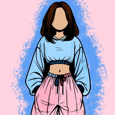 realistic girl faceless with baggy pants and a crop top