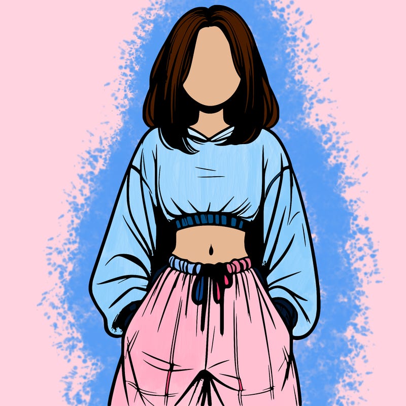 realistic girl faceless with baggy pants and a crop top