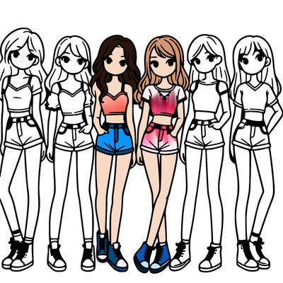 a group of girls wearing crop tops and shorts