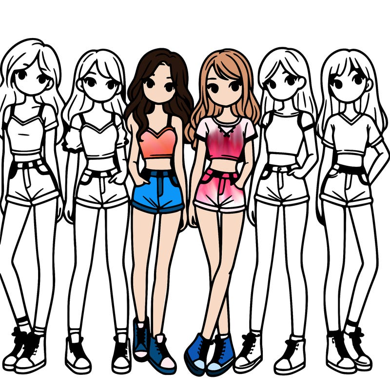 a group of girls wearing crop tops and shorts