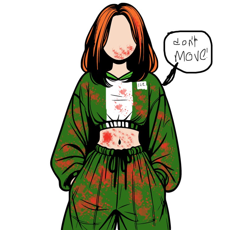 realistic girl faceless with baggy pants and a crop top