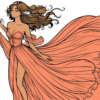 realistic woman in dress flowing the the wind