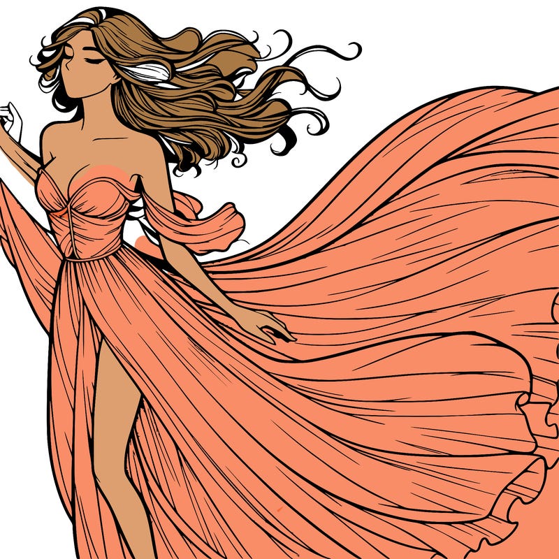 realistic woman in dress flowing the the wind