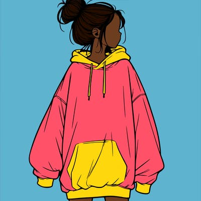 realistic girl with a oversized sweatshirt on and a bun