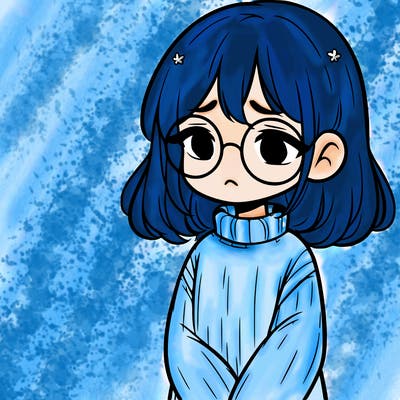 sad girl with glasses in a sweater