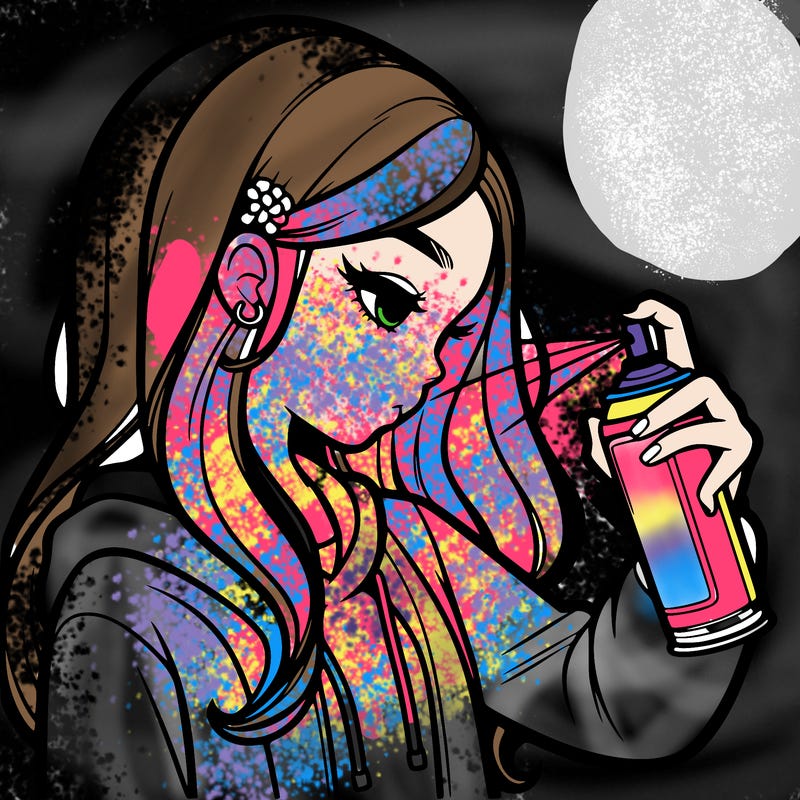 a realistic girl spray painting