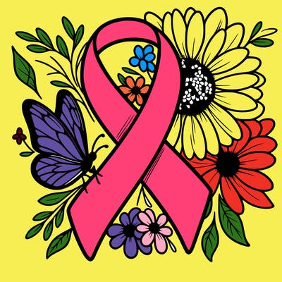 cancer awareness symbol with flowers and butterflies