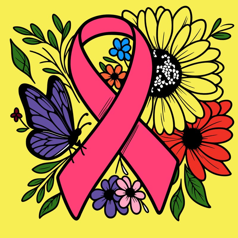 cancer awareness symbol with flowers and butterflies