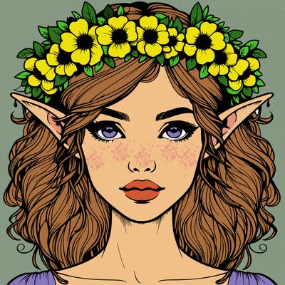 realistic female elf with flower crown