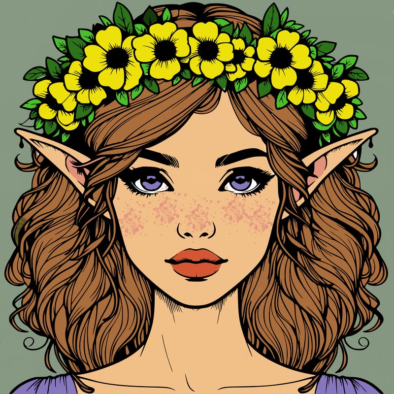 realistic female elf with flower crown