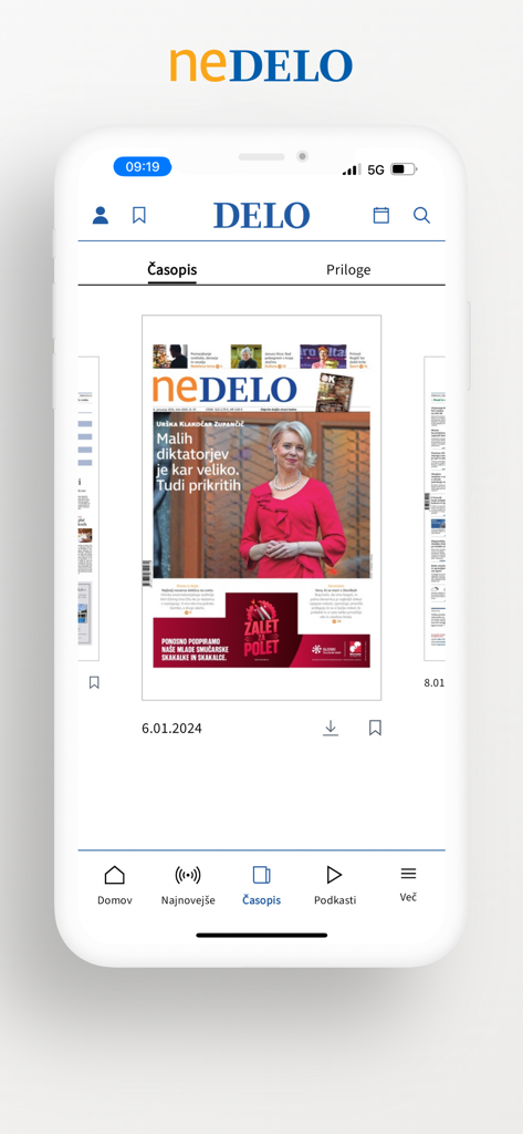 Vista de la edición digital del periódico en la aplicación Delo