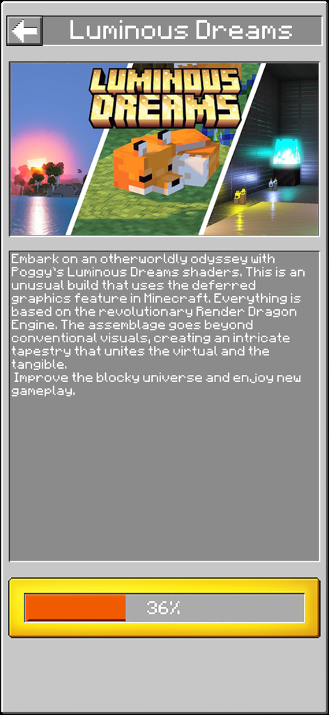 Interfaccia di installazione della mod di ombreggiature Luminous Dreams