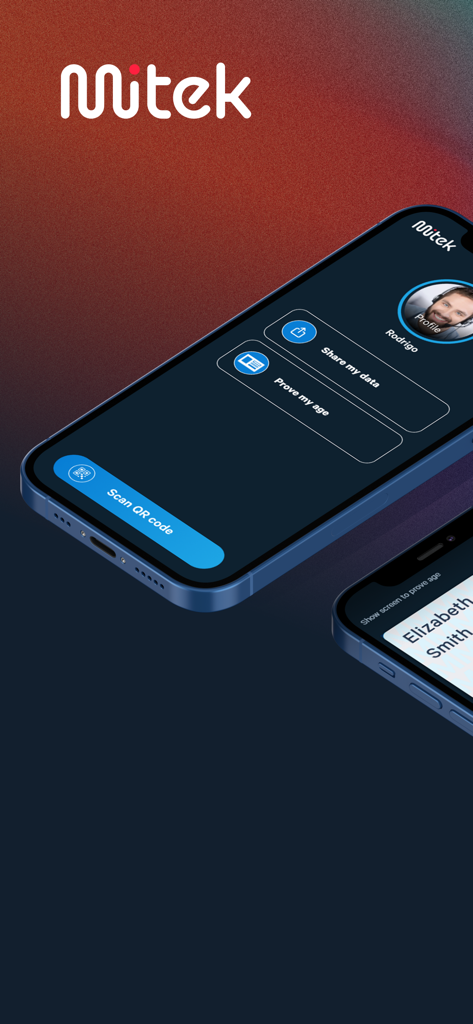 Mitek - Mitek mobile app interface showing identity verification and age proof features on a smartphone screen