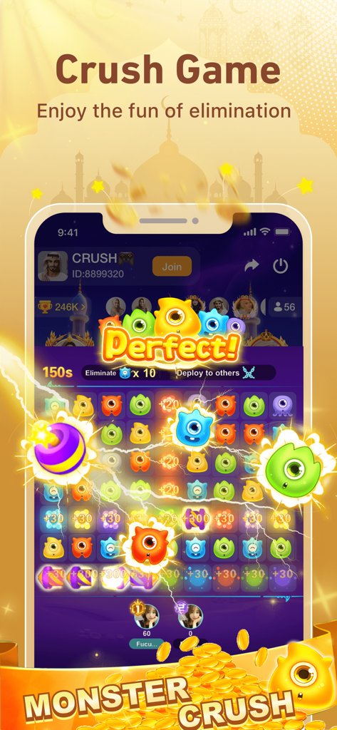 YouStar-Group Voice Chat Room - Interface du mini-jeu de match trois Monster Crush dans l'application YouStar