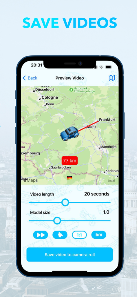 Travel, Journey Boast・Mult.Dev - Un écran d'aperçu d'une carte de voyage animée montrant une voiture se déplaçant entre les villes avec des paramètres de montage vidéo